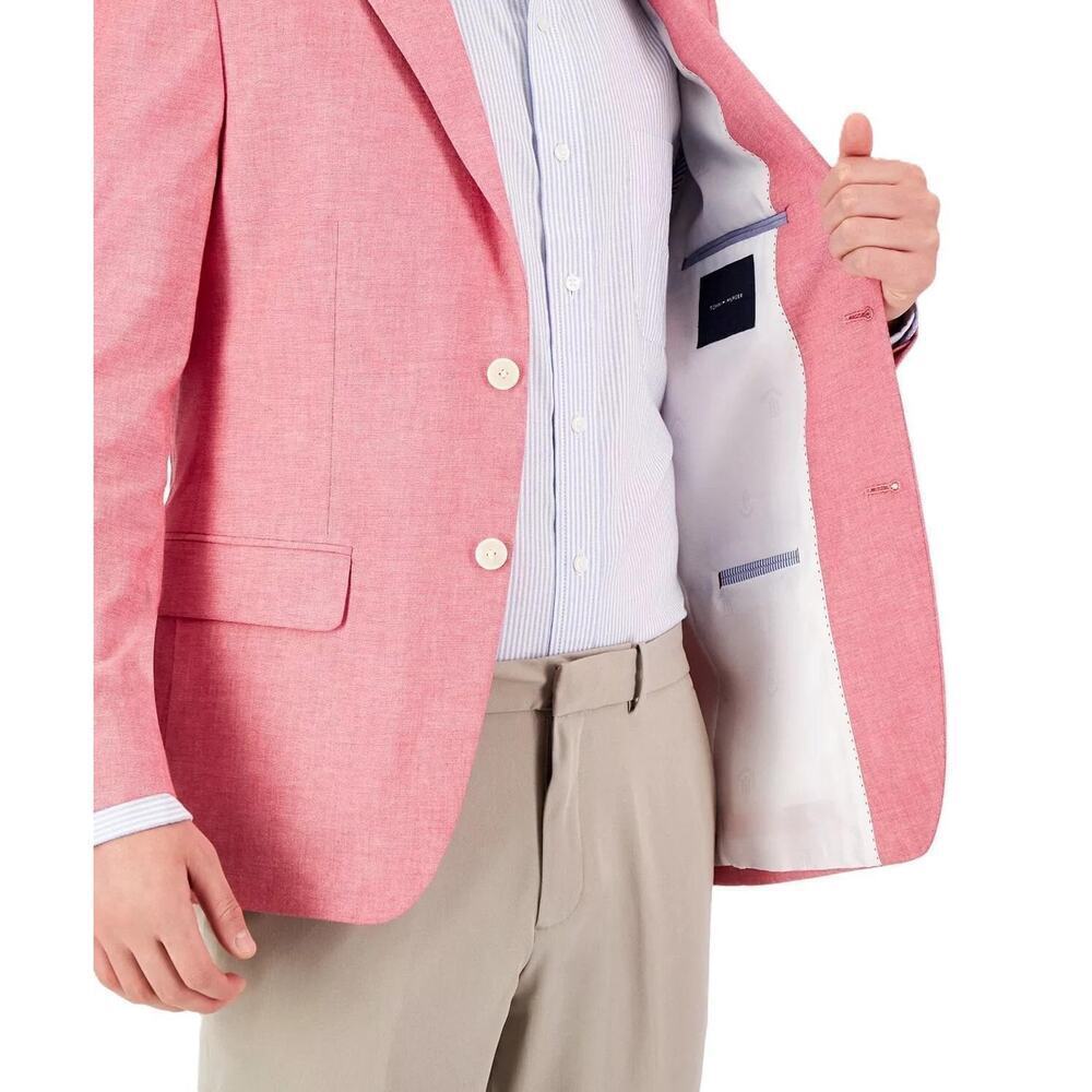 Tommy Hilfiger Mens Modern Fit Sport Coat Blazer 36S Red Solid Stretch Chambray - Picture 8 of 9